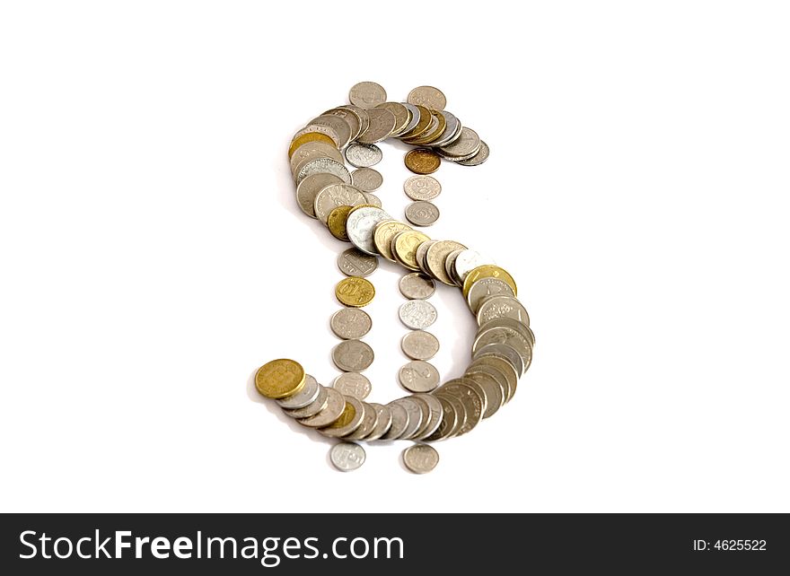 Sign of dollar from coins