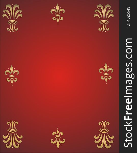 Golden ornaments frame on red background -  illustration. Golden ornaments frame on red background -  illustration
