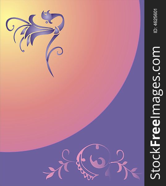 Violet flower and sun -  illustration