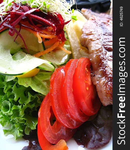 Tasty steak with vegetables, food