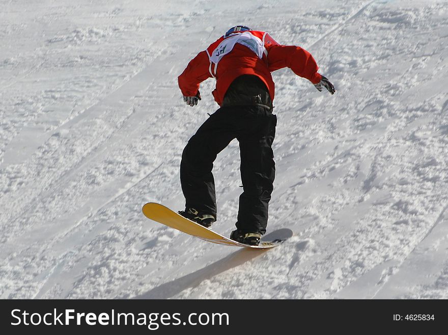 Man Snowboarder in ski area