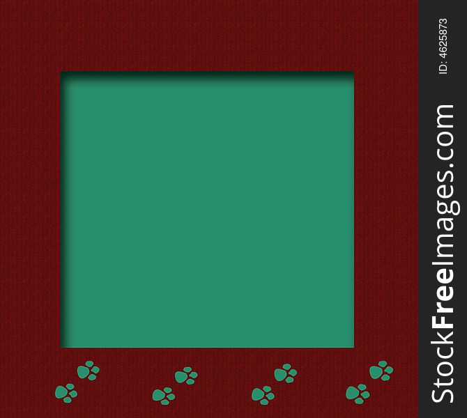 Pet footprints on  maroon and teal cutout center. Pet footprints on  maroon and teal cutout center