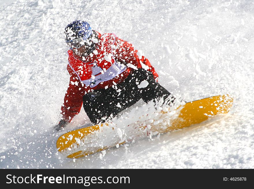 Man Snowboarder in ski area