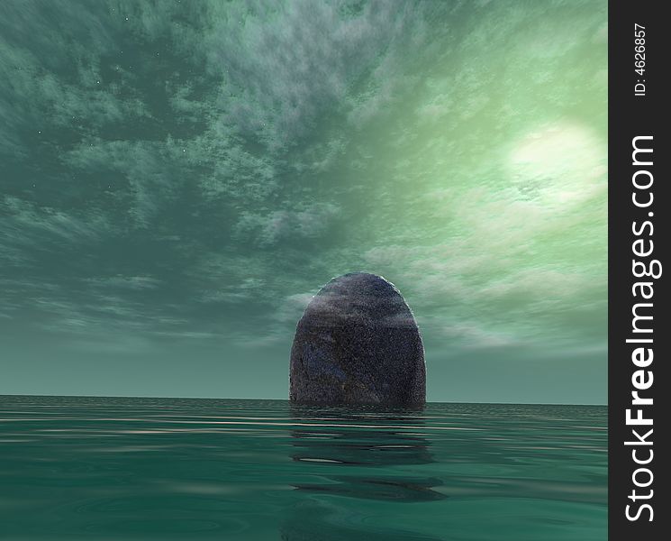 Grey stone in green water - digital art work. Grey stone in green water - digital art work