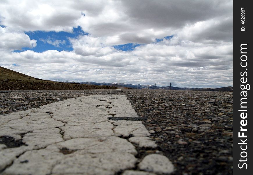 The road surface and the sky. The road surface and the sky