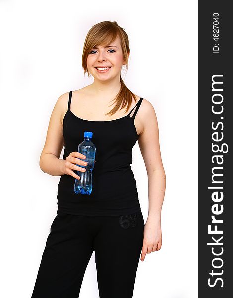 Woman with bottle water fitness day