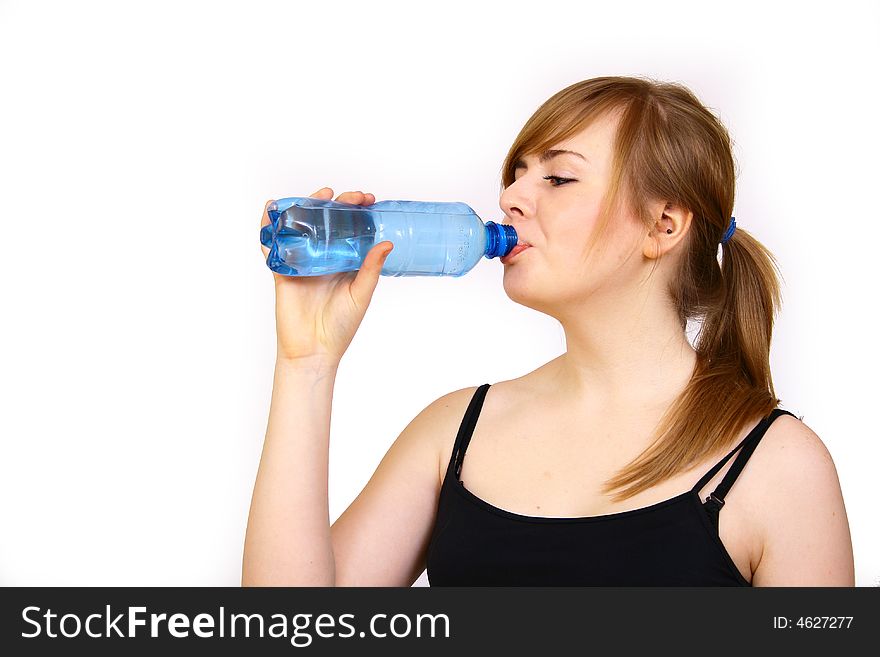 Woman with bottle water fitness day