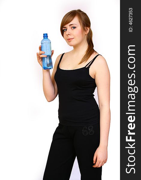 Woman with bottle water fitness day