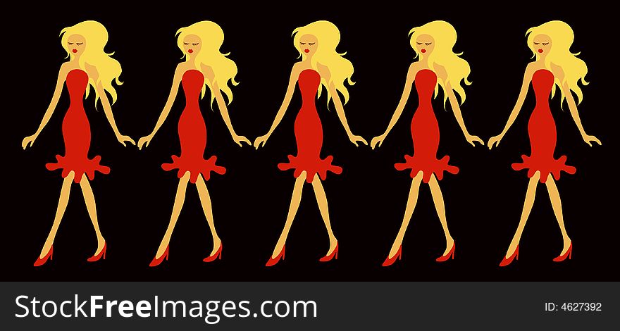 Five beautiful ladies in red dress. Five beautiful ladies in red dress