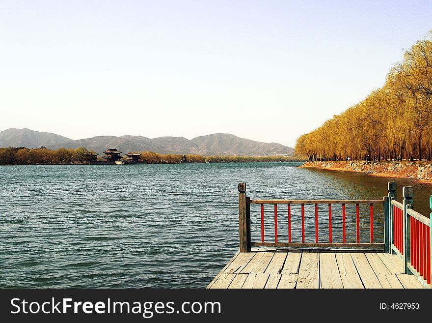 Beijing China lake pier sky