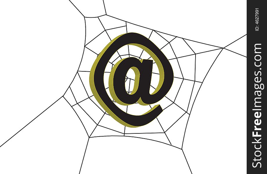 @ symbol at spider web in white background. @ symbol at spider web in white background