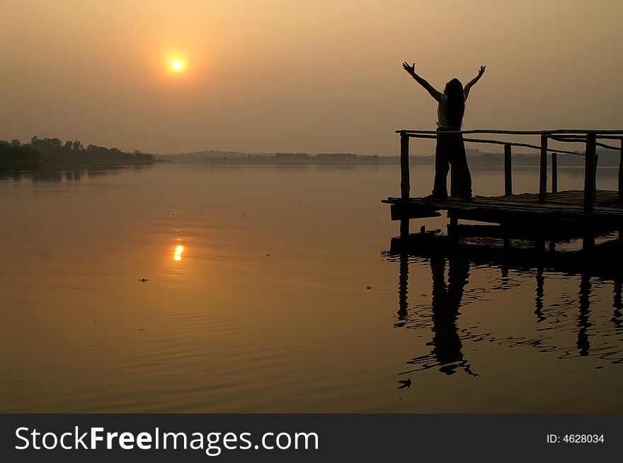 Silhouette sunset at a lake. Silhouette sunset at a lake