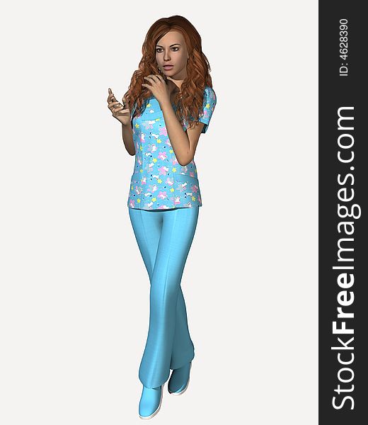 Attractive young woman in medical scrubs.  3 Dimensional model, computer generated image.