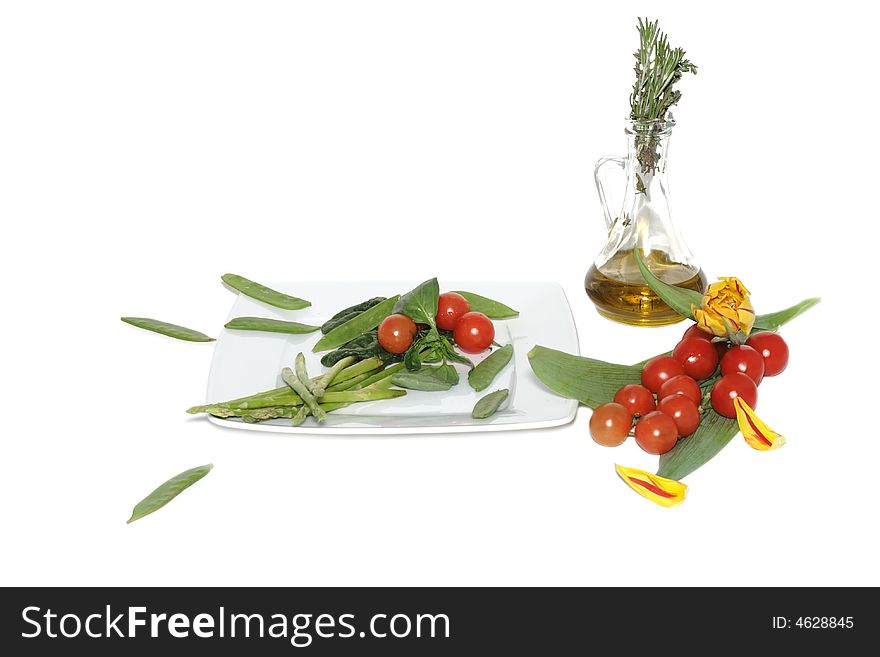 Still life of vegetables and tulip isolated on white background. Still life of vegetables and tulip isolated on white background