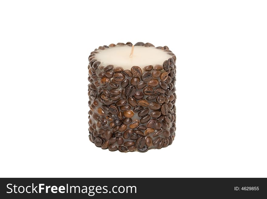 Coffee candle on isolated white background