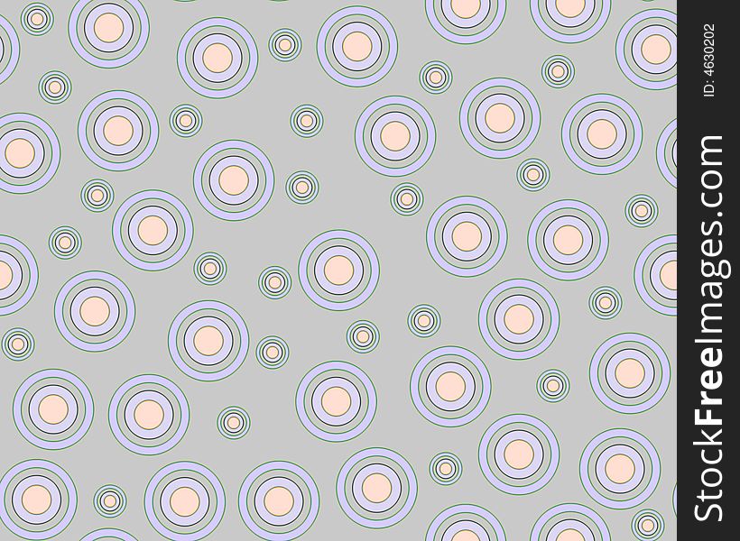 Illustrated seamless tile made of soft lilac circles and pink spots on a light gray background. Illustrated seamless tile made of soft lilac circles and pink spots on a light gray background