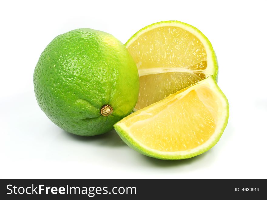 Green lime exotic fruit isolated on the white background