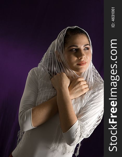 Portrait of young hispanic woman dressed in white. Portrait of young hispanic woman dressed in white