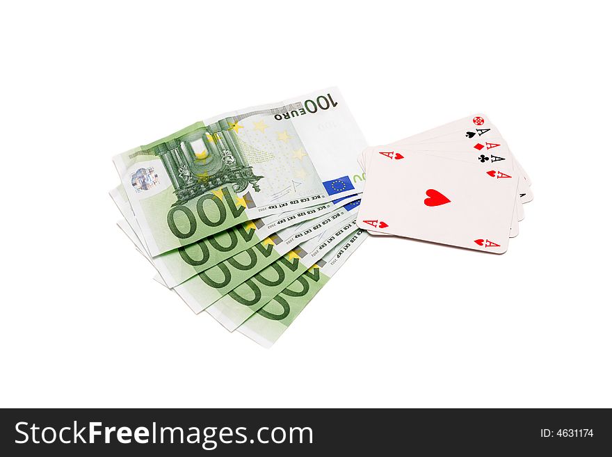 Poker cards vs euro money on white