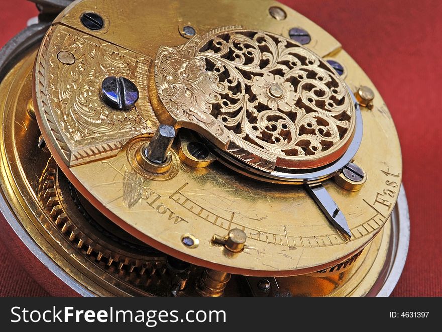 Beautiful details of very old pocket clock machine