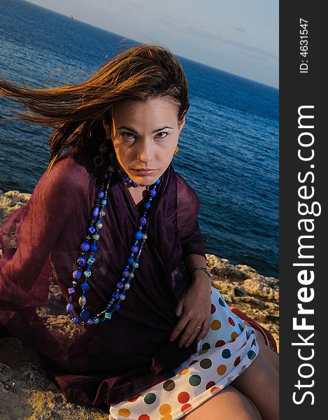 Portrait of young model by the ocean