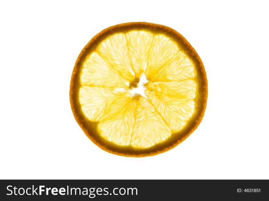 Slice of an orange isolated on white