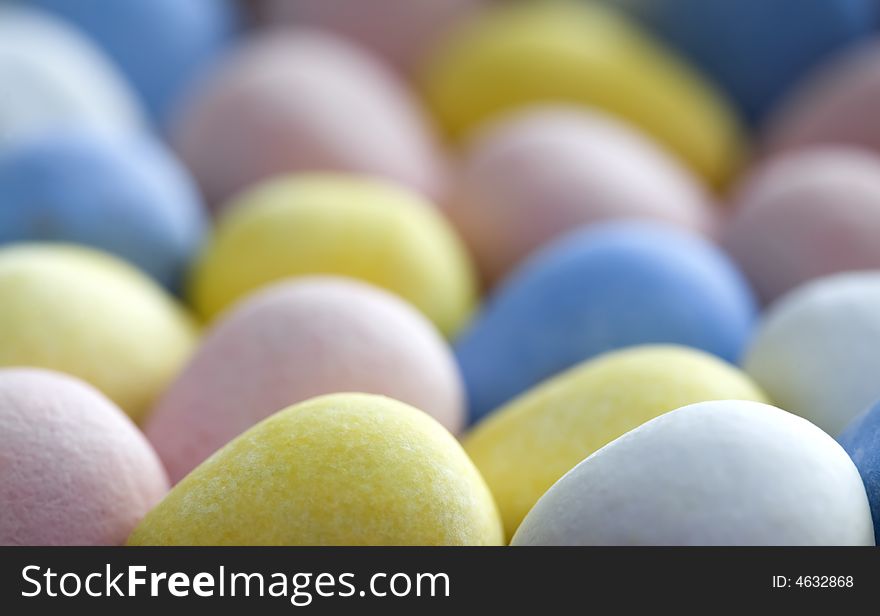 Colorful image of egg-shaped candies for Easter background. Colorful image of egg-shaped candies for Easter background