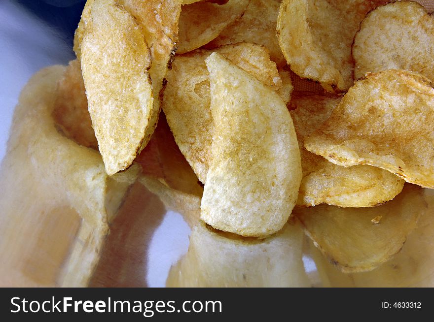 Potato Chips In A Stainless Steel Dish
