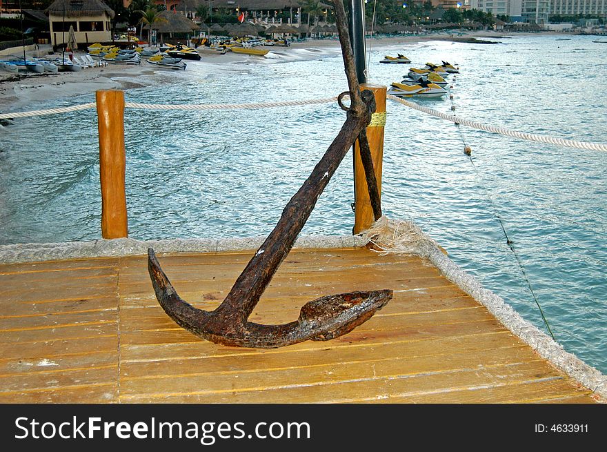 Rusty anchor in a resort display