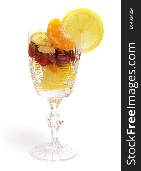 Fruits Salad In The Cup On White