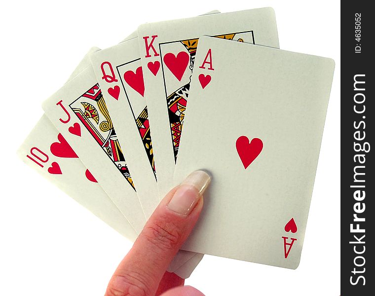 Lady with a royal flush in hearts
