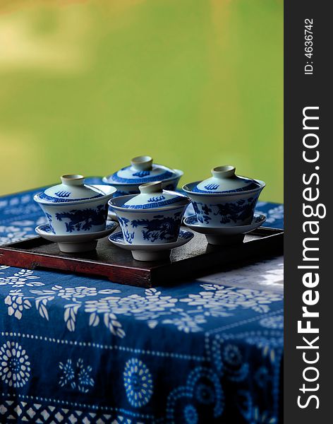 Chinese tea cups on a desk