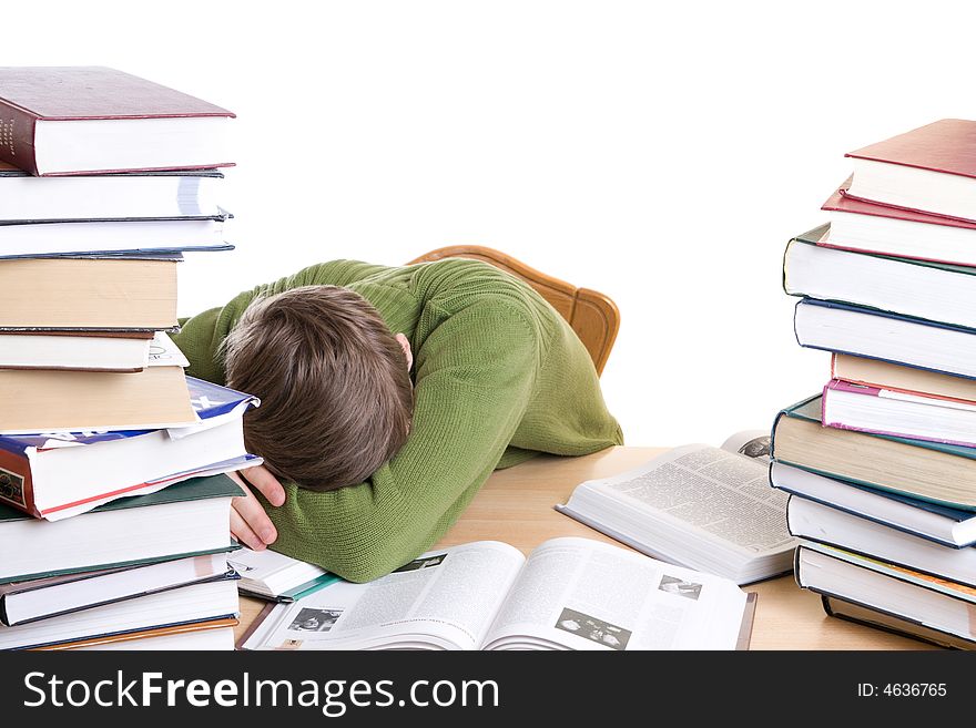 The Sleeping Student With Books Isolated