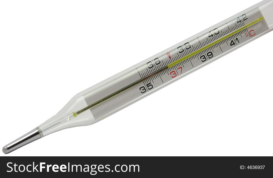 Mercurial thermometer (36,6) isolated on a white background (over white)