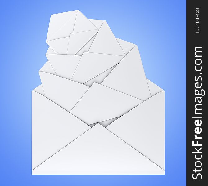 White envelopes on blue background. White envelopes on blue background