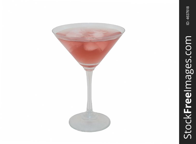 Red cocktail with ice on white