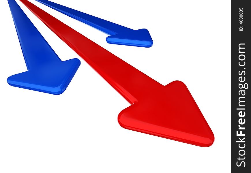 Red and blue arrow on white. Red and blue arrow on white