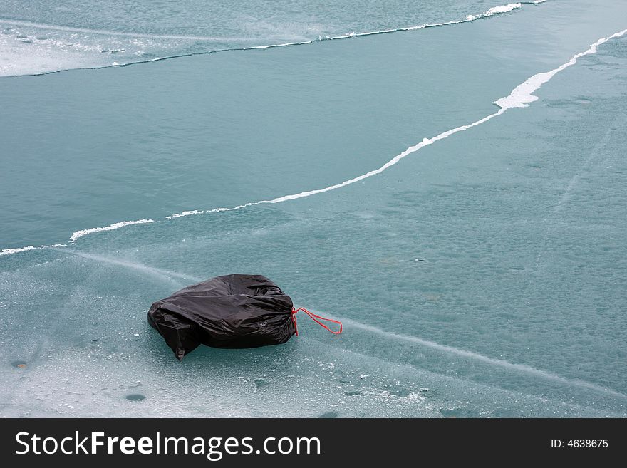 Trash on the ice of Lake Michigan. Trash on the ice of Lake Michigan.