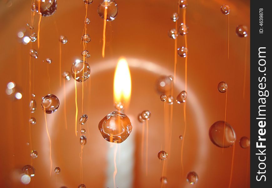 drop of water, round, yellow, abstract, small ball, fire is spark plug the orange light