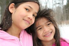 Two Girls Enjoying The Winter Royalty Free Stock Photography Two Girls Enjoying The Winter Royalty Free Stock Photography