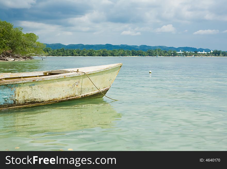 Tropical horizon with boat in the water. Tropical horizon with boat in the water
