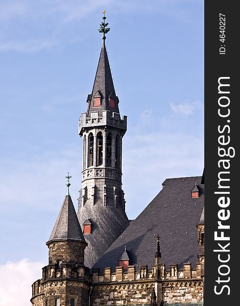 View of tower of Town Hall in Aachen. View of tower of Town Hall in Aachen