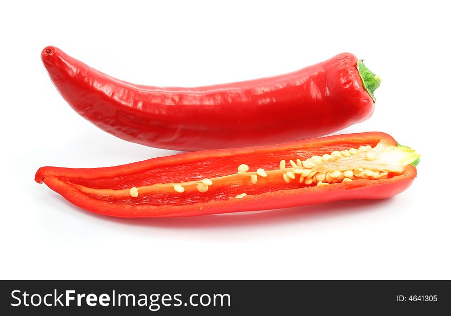 Red hot paprica sharp spice isolated on the white background
