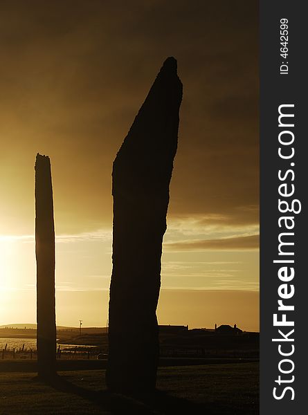 Stones of Stenness at Sunset. Stones of Stenness at Sunset