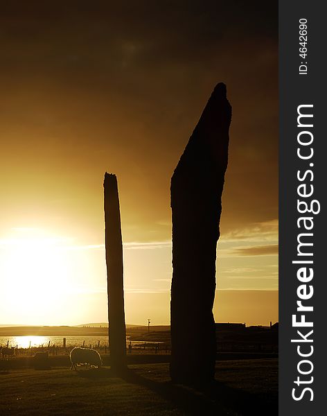 Stones of Stenness at Sunset. Stones of Stenness at Sunset