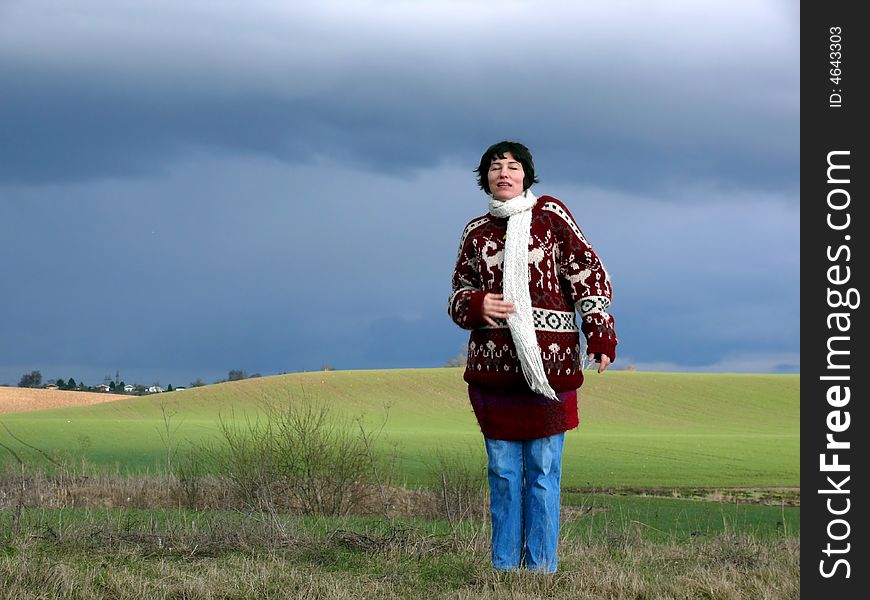 Portrait of singing woman enjoy nature in spring. Portrait of singing woman enjoy nature in spring