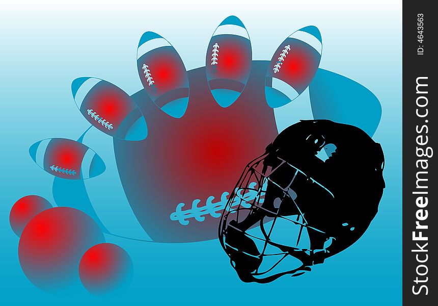 Abstract colored illustration with American football helmet and colored balls