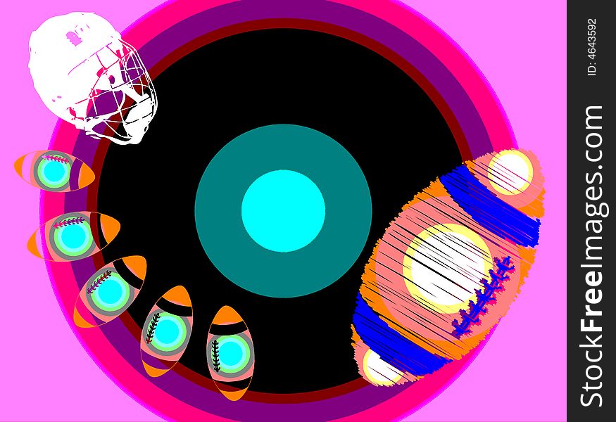 Colored image with American football symbols and background with circles