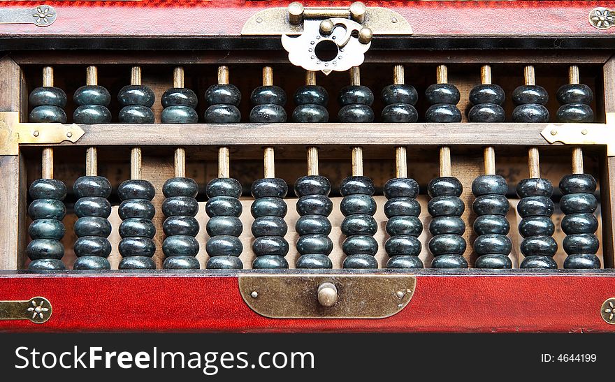 Closeup of an antique wooden abacus