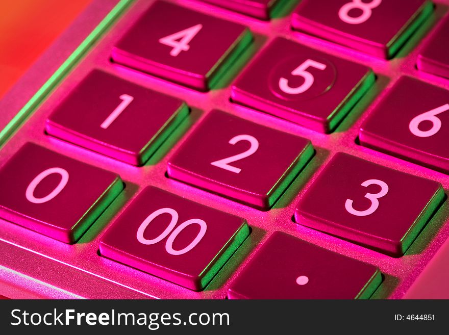 Keyboard of calculator in red and green light